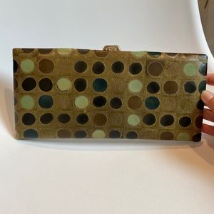 Lodis Leather brown-green-blue frame clutch